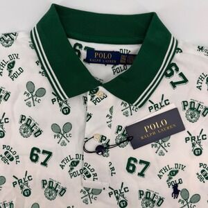 Polo Ralph Lauren Polo Shirt Mens 2XLT White Green All Over Athletic Print NEW